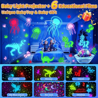 Проєктор зоряного неба One Fire Sternenhimmel для дітей: 96 режимів + 6 фільмів, нічник, обертання 360°, єдиноріг, пульт, 1-9 років, декор кімнати