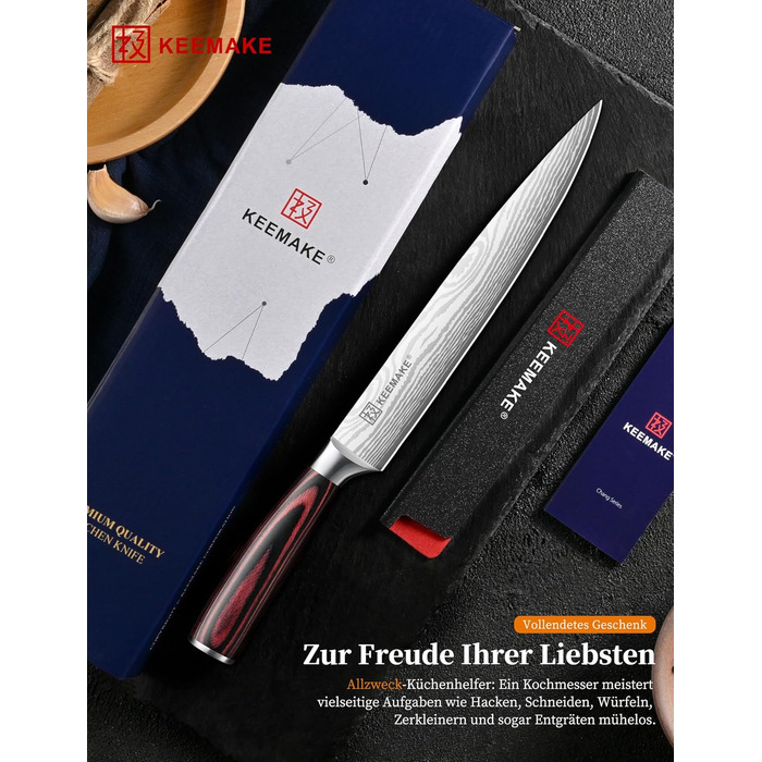 KEEMAKE Набір кухонних ножів Profi: кухонні ножі з нержавіючої сталі з захистом леза, гострі ножі шеф-кухаря та універсальні ножі для м'яса, овочів та риби (ніж для м'яса 20 см)