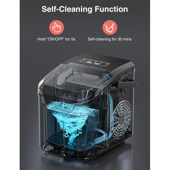 Crownful Машина для льоду портативна (Чорна) - Швидке виробництво льоду для дому та офісу