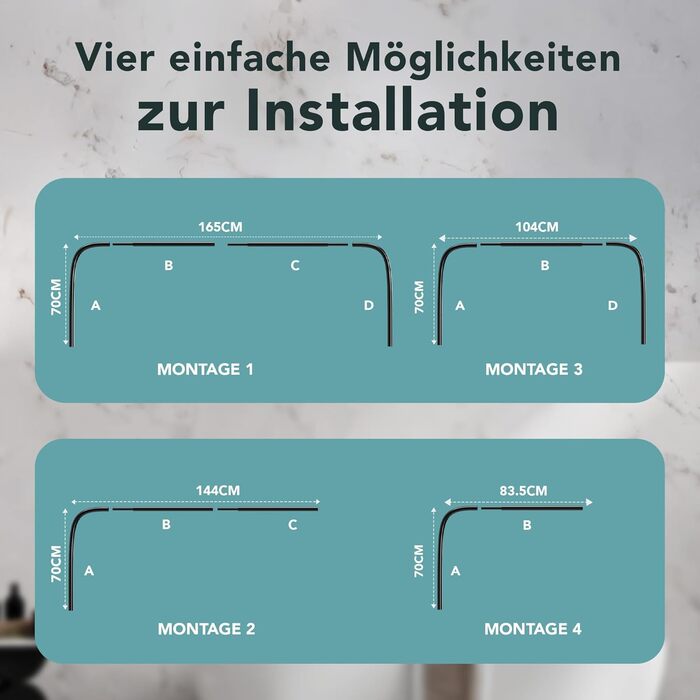 Штанга для душу Ericha L-подібної та U-подібної форми - 4-в-1 для ванни та душу - сталева з порошковим покриттям (чорна)