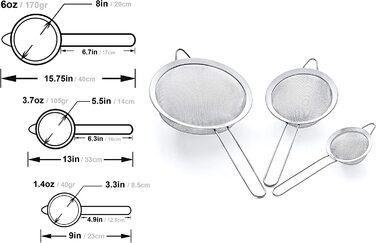 Високоякісний кухонний ситечко Proto Future з дрібною сіткою - 8.5/14/ 20 см-нержавіюча сталь преміум-класу 304-міцні сита, набір сит для