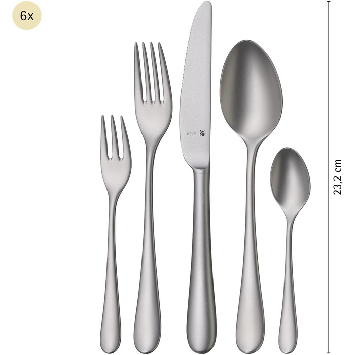 Набір столових приборів WMF Merit, 30 предметів, на 6 осіб, з нержавіючої сталі Cromargan protect®, ергономічний дизайн, піскоструйна обробка, придатний для миття в посудомийній машині, ковані леза, у коробці
