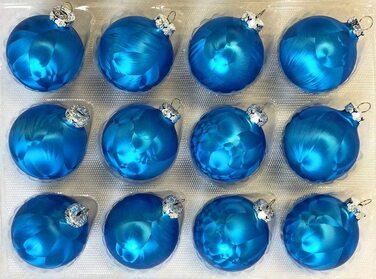 Тюрінгський скляний дизайн 12-кратні скляні ялинкові кулі з крижаним лаком 6 см білий верх Різдвяні кулі кулі (Морський синій)