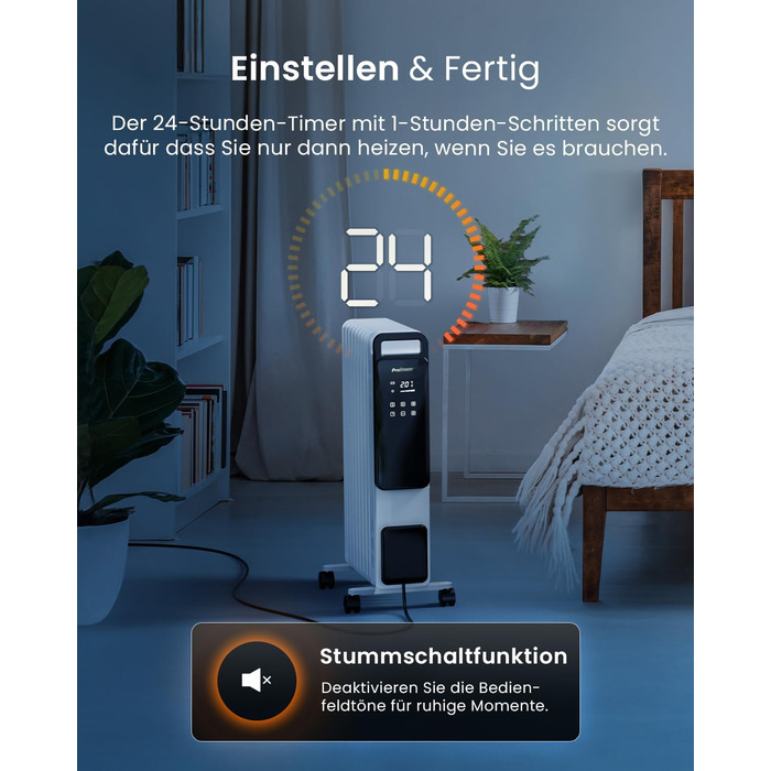 Електричний масляний радіатор Pro Breeze OmniWarm 2500W з 11 ламелями - енергозберігаюча теплова гармата з термостатом, таймером та захистом