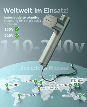 Jack & Rose Дампфглеттер: портативний праска-парогенератор для подорожей, 1000W, 110-240V, 2-в-1, зелений