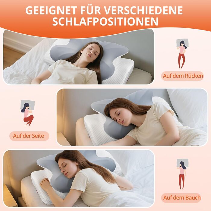 Ортопедична подушка FUNYKICH з піною з пам'яті, сірого кольору, з двома рівнями висоти (11/13 см), дихаюча та пральна, для комфортного сну на боці, спині та животі