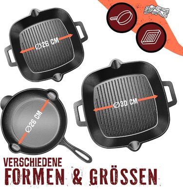 Сковорода-гриль KESSER® з чавуну для індукційних плит, 30 см | Сковорода з чавуну для приготування стейків | З захисними ручками, рецептами та очищувачем