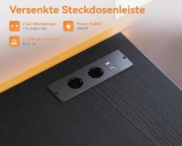 Комп'ютерний стіл Coleshome з висувними ящиками з тканини, 130x48 см. 2 розетки та 2 USB-порти для зарядки. Стільниця з полицею, реверсивний офісний стіл для дому та офісу (Чорний, 130x48x75.7 см)