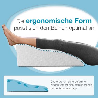 Подушка для підйому ніг ELONEO з піною з пам'яті, 68x40x16 см, для зняття навантаження, знімний чохол (Medium, Біла)