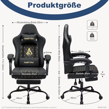 Ігровий крісло Andyou Racing Gamer, ергономічний крісло з підставкою для спини, штучна шкіра, 130 кг, чорний