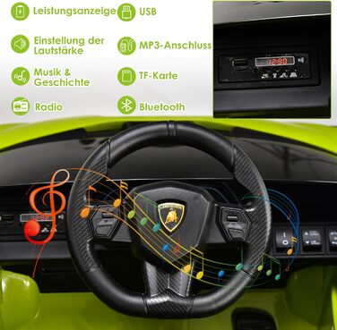 Дитячий електромобіль Lamborghini 12V з пультом, ременем безпеки, світлом, музикою та сигналом, електрокар для дітей від 3 років, зелений