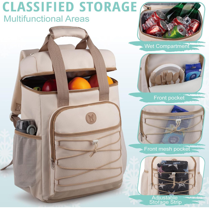 Ізольований рюкзак-холодильник з м'яким ручками – велика місткість, для пляжу, кемпінгу, пікніка, риболовлі та походів (бежевий)