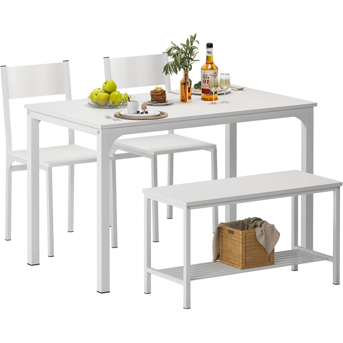 Обідній набір sogesfurniture на 4 особи: стіл 110×70×76 см, 2 стільці, лавка, металевий каркас, мармурова стільниця та золотисті елементи, прямокутний кухонний комплект з полицею для вітальні та їдальні