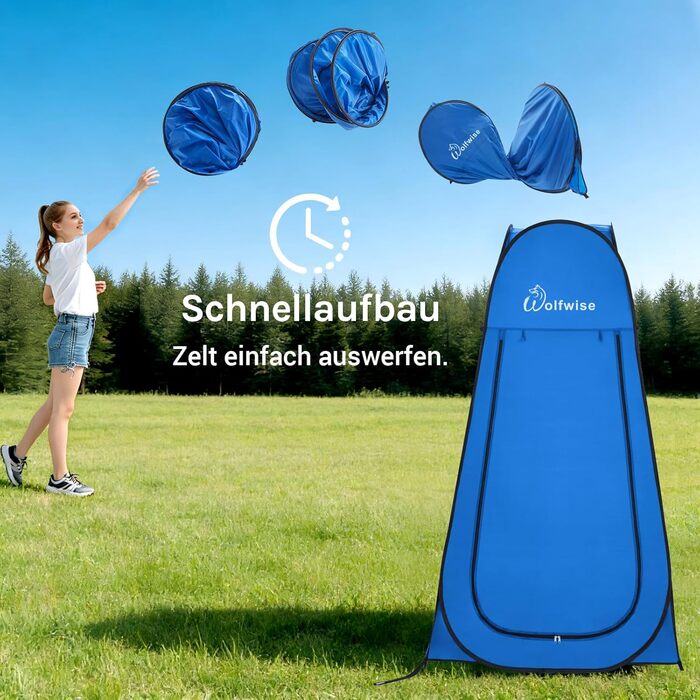 Складана душова кабіна-намет WolfWise для кемпінгу та переодягання, водонепроникний намет-туалет з UV-захистом, компактний та легкий (1,9м x 1м), синій