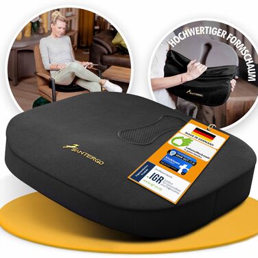 Ортопедична подушка на сидіння для офісного крісла та авто, протипролежнева подушка для копчика (Black-Soft, 45-65 кг), чорна
