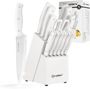 Набір ножів 15 предметів: ніжний блок з самозаточкою, набір кухонних ножів з нержавіючої сталі з ергономічними ручками, включаючи кухонний ніж, саторі та інші