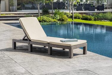 Шезлонг Allibert Daytona Deluxe для саду, тераси та балкону: регульована спинка, з подушкою, пластик, імітація ротангу, 195x65x25,5 см (Cappuccino)