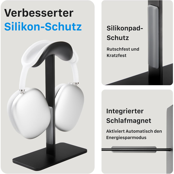 Підставка для навушників AirPods Max, алюміній, чорний, з режимом сну, антиковзаюча, захист від подряпин