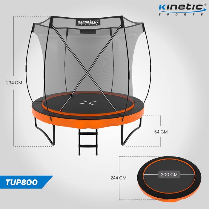 Батут KINETIC SPORTS 'Ultimate Pro' Ø 244 см для дітей: вуличний батут з драбиною, захисною сіткою, гарний помаранчевий колір, до 160 кг