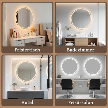 Круглий дзеркало для ванної кімнати з підсвічуванням 60 см LED IP44 з сенсорним регулюванням та протизапітнінням, 80x80 см