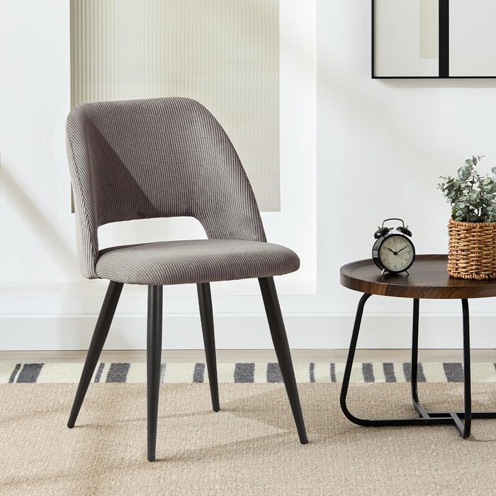 Набір обідніх стільців, кухонний стілець з тканини Cord, м'які стільці для обідньої кімнати, кухні, вітальні та спальні (Коричневий, 6)