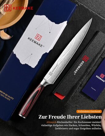 KEEMAKE Набір кухонних ножів Profi: кухонні ножі з нержавіючої сталі з захистом леза, гострі ножі шеф-кухаря та універсальні ножі для м'яса, овочів та риби (ніж для м'яса 20 см)