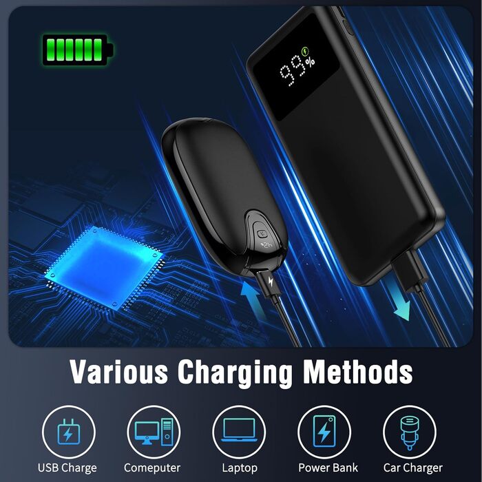 Електричні грілки для рук, набір 2 шт., перезаряджаються, портативні, 3 режими нагріву, ідеальний подарунок для спорту, гольфу, кемпінгу, чорний