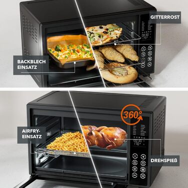 Багатофункціональна міні-піч Heinrich's з об'ємом 48л, конвекція, таймер 8год, підсвітка, 100-230°C, сенсорне керування, з аксесуарами, чорна, 2000W