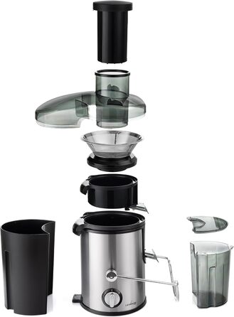 Електрична соковитискачка Lehmann: соковиті напої з овочів та фруктів, 2 швидкості, нержавіюча сталь, 1,5л контейнер для жмиху, 450мл контейнер для соку