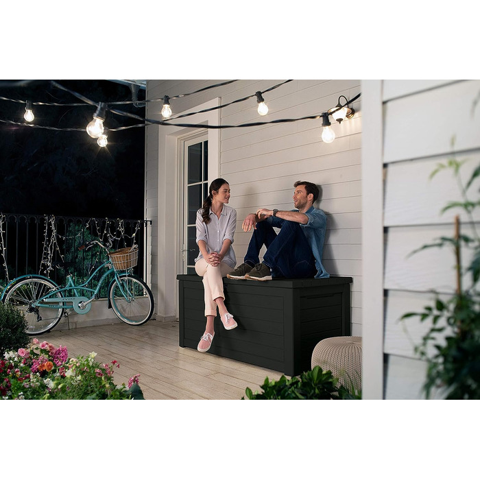 Скриня для зберігання речей Koll Living Blackwood 623 л, чорна - з газовими амортизаторами, вантажопідйомність кришки до 272 кг