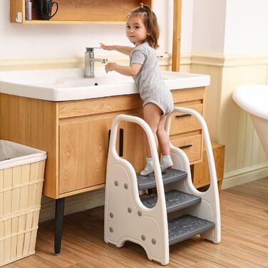 Дитячий підсходильний стільчик для раковини, регульований 3-ступеневий, сірий