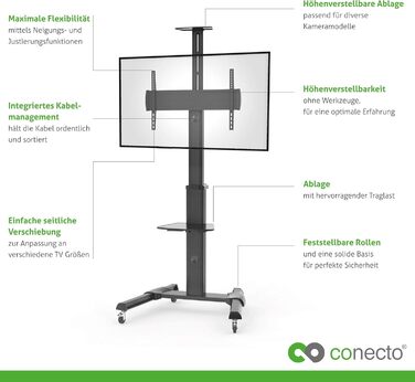 Підставка для телевізора Conecto TV Stand з роликами, регульована по висоті, поворотна, 37-70 дюймів, чорна, модель LM-FS02G