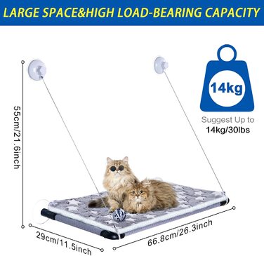 Сидіння біля вікна для кішок Petotw, міцне спальне місце біля вікна для кішок, витримує вагу до 20 кг, Гамак для кішок поставляється з 2 присосками і 1 іграшкою, підходить для всіх кішок