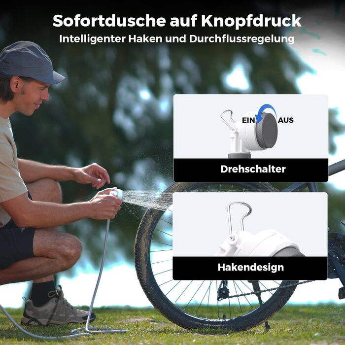 Портативна душова кабіна FLEXTAILGEAR Tiny Shower з помпою, 2.2м шланг, USB-C зарядка та 2 режими економії води, для відпочинку, подорожей, саду, пляжу та тварин