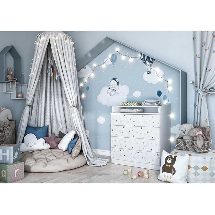 Комод для переодягання Shefa Kids Wickelkommode 800 білий - якісний комод з пеленальним столиком для дитячої кімнати (Sternenlicht)