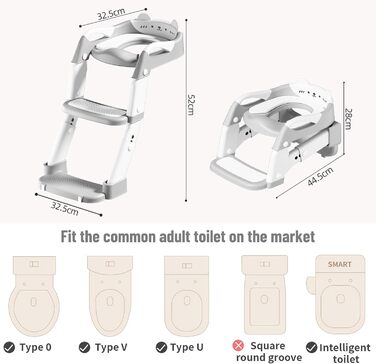 Дитячий унітаз-сходи 3-в-1 з поручнями, регульований по висоті, сірий. Тренажер для привчання до горщика