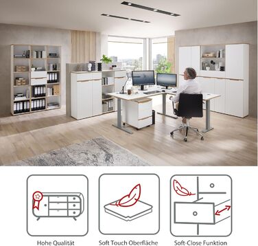 Роликовий контейнер Stella Trading Memphis – білий з імітацією дуба Artisan, 45 x 66 x 55 см – мобільний офісний шафчик з шухлядами