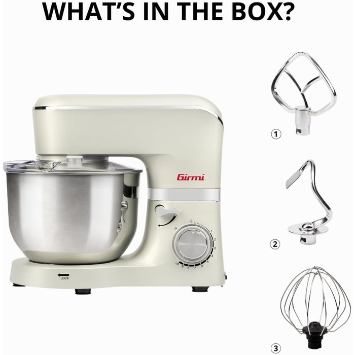 Міксер Girmi IM47 з нержавіючої сталі, 1500 Вт, 6 л, 10 швидкостей, для тіста до 2.4 кг