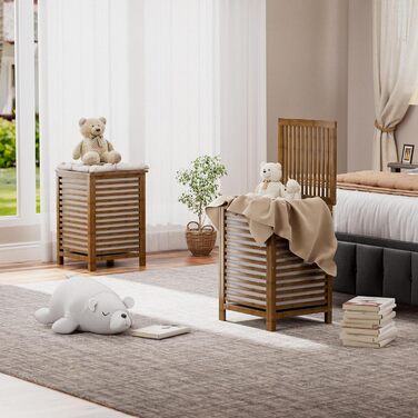 SMIBUY Кошик для білизни з бамбука з кришкою, 30л, для одягу, іграшок, рушників (горіх)