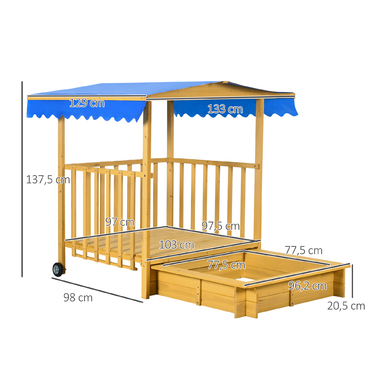 Outsunny Пісочниця без підлоги, регулюється по висоті, 107,5 x 107,5 x 110 см, пісочниця з дахом, пісочниця з кришкою, натуральна