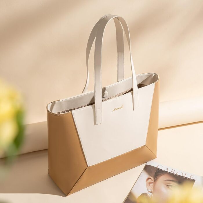 LOVEVOOK Сумка-шоппер з натуральної шкіри, велика, на плечі, для жінок, коричнева (бежево-коричнева, M)