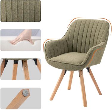 Крісло для їдальні Cosy - обертове, з підлокітниками, зелене, на дерев'яних ніжках