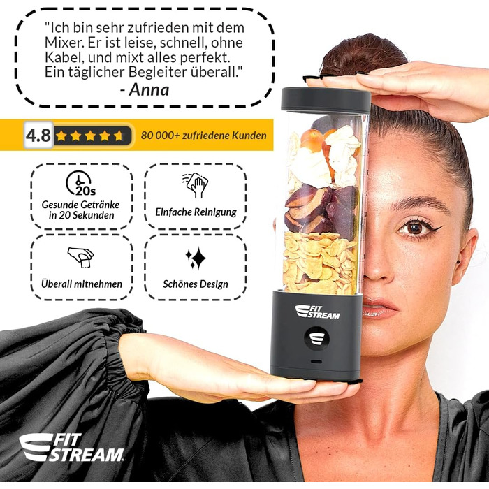 Портативний блендер Fitstream Pro 450 Вт 475 мл USB-C темно-синій