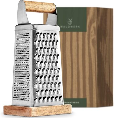 Нержавійна тертка WALDWERK Design для овочів та сиру з дерев'яним піддоном - кухонна тертка без пластику, квадратна