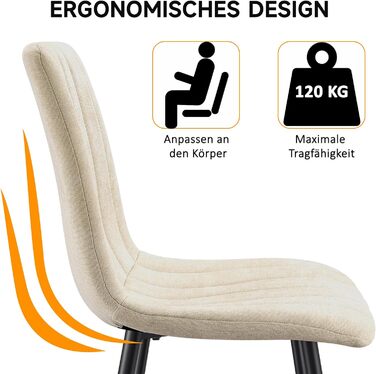 Набір обідніх стільців для вітальні/кухні, тканина льон, м'які стільці на металевих ніжках, колір хакі (8, бежеві вертикальні смуги)