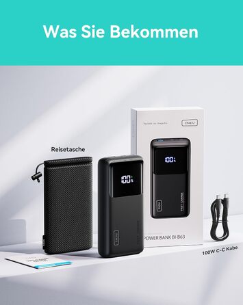 Портативний зарядний акумулятор INIU, 100W, 25000mAh, USB-C, для ноутбуків, телефонів, iPad, DJI, камер, iPhone, MacBook, Surface, Fire TV Stick, 25000 мАг, чорний