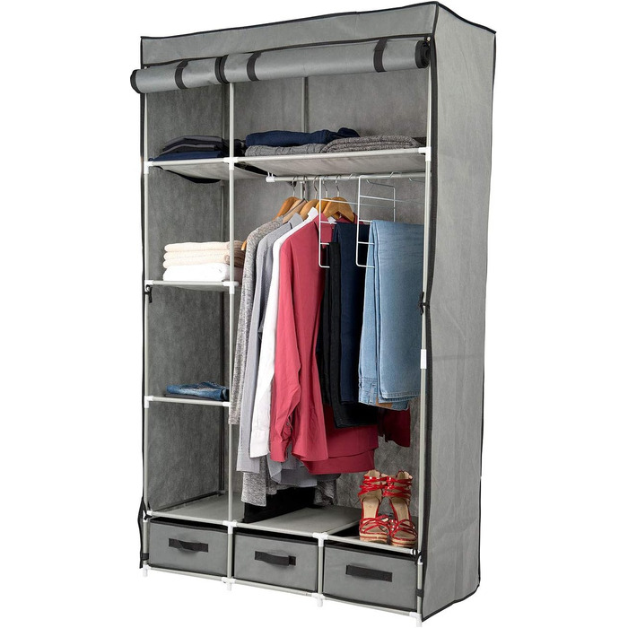 Шафа для одягу з тканини PEARL 2-дверна розкладна шафа з 6 відділеннями і 3 висувними ящиками, 131 предмет (шафа для одягу, розкладна шафа для одягу, вішалка для одягу)