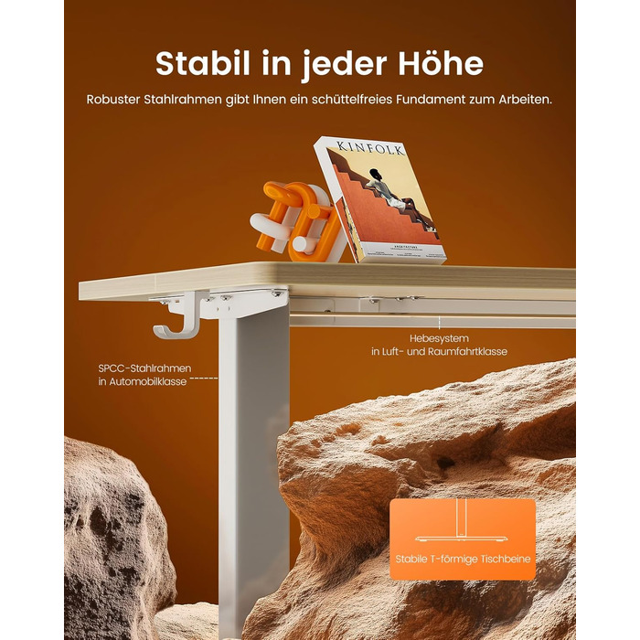 Електричний регульований стіл ErGear 100x60 см, світле дерево, з пам'яттю та з'єднувальною пластиною для дому та офісу