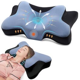 Подушка для шиї DONAMA, подушка для сну з піною з пам'яті, для тих, хто спить на боці, спині та животі, блакитна+чорна, 66×37×13 см