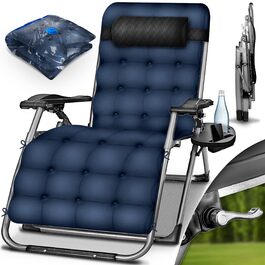 Шезлонг складний Tillvex® до 200 кг | Лежак для саду та балкону, стійкий до погодних умов | Зручний лежак з товстим матрацом та подушкою для шиї, блакитний | Відпочивальний шезлонг для вулиці